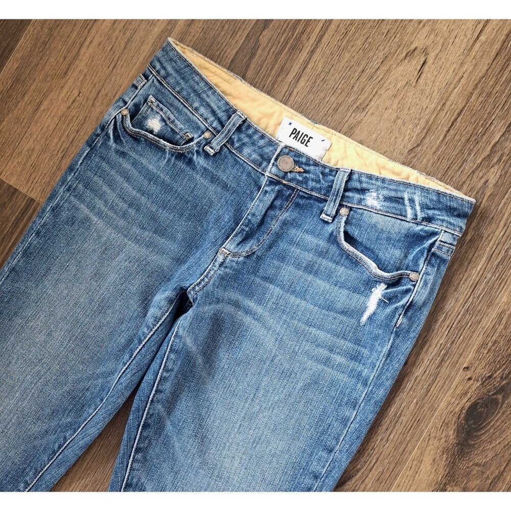 💙 Paige Skyline Ankle Pegs Denim Jeans Size 28 Distressed Comfy Casual - Picture 4 of 8